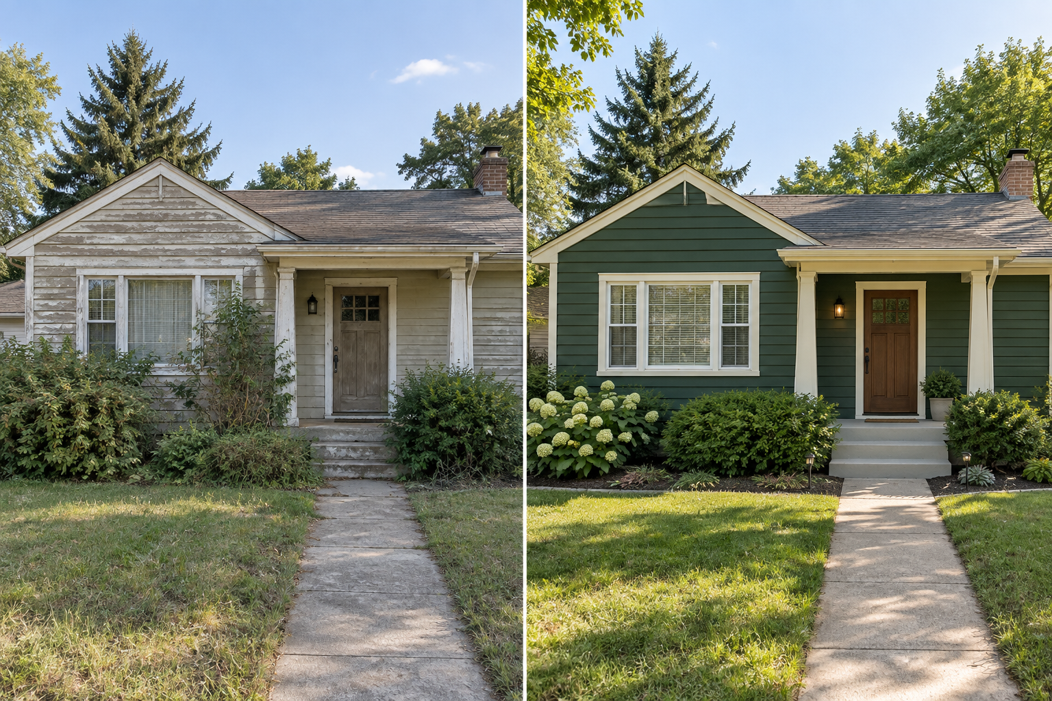 Before and after exterior painting project
