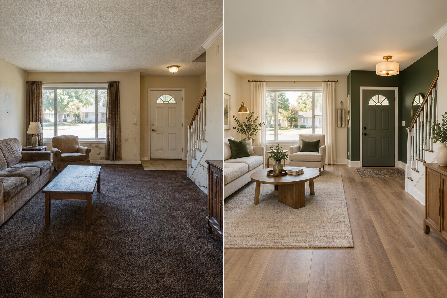 Living room renovation before and after